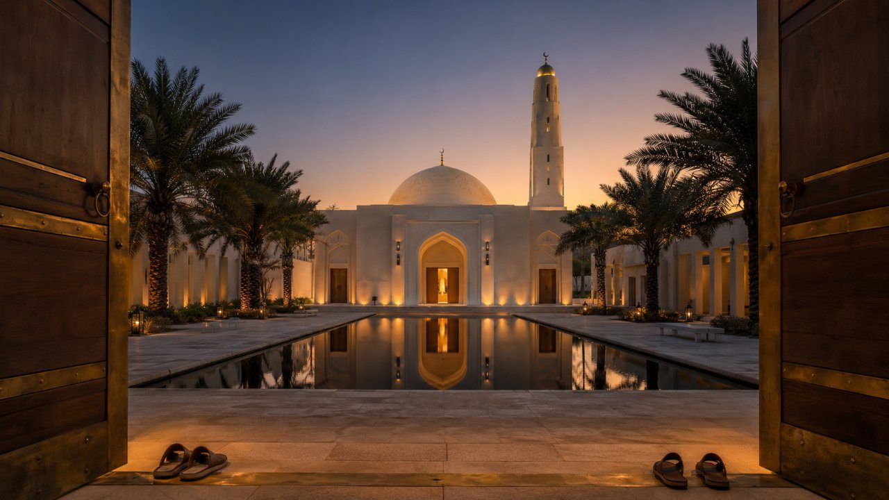 Juatha mosque exterior dusk