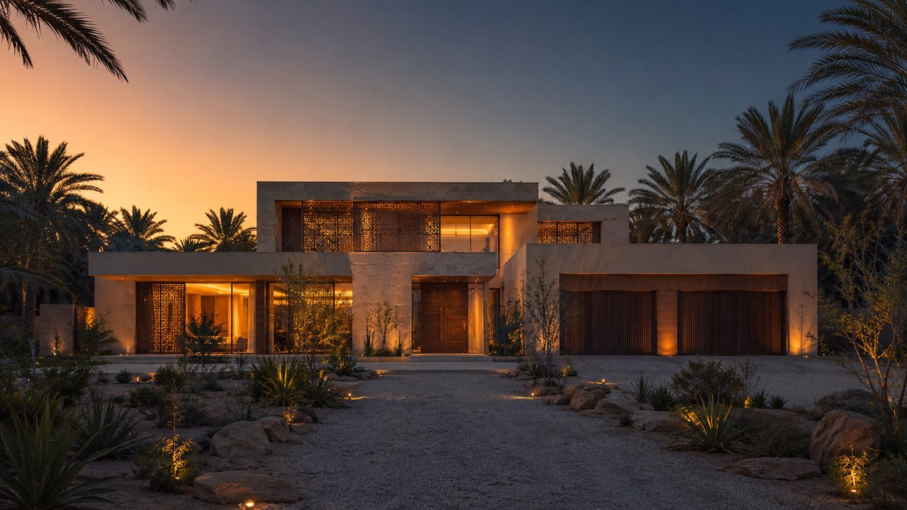 Juatha villa exterior dusk